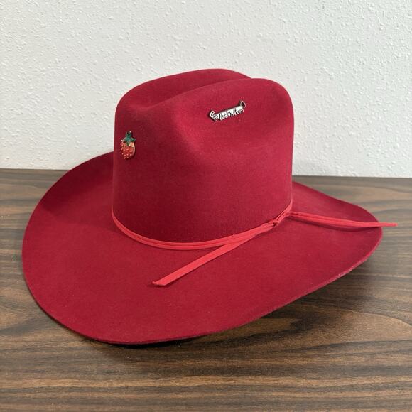 Vintage Red Cowboy Hat Buck N Bum Western DynaFelt Fur Size 7 1/4 Strawberry